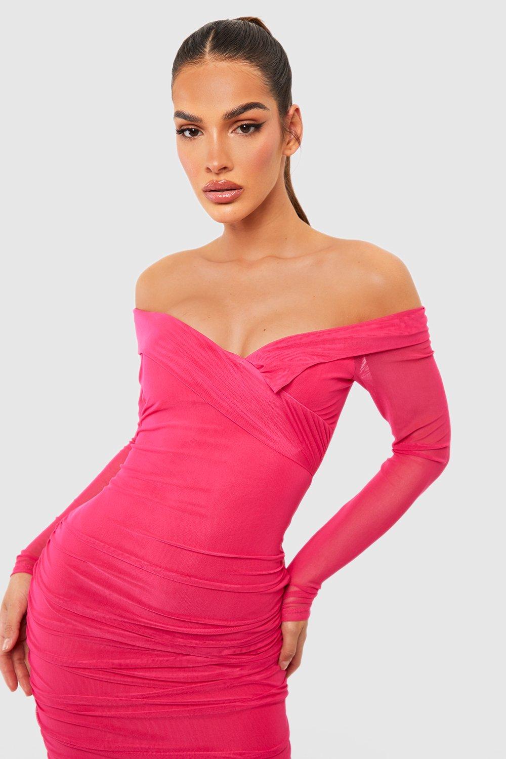 2024 Women HOT PINK SZ XS Midnight in London Off Shoulder Bodycon Dress